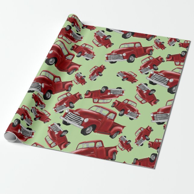 Presente Papel de Moldagem de Natal dos Caminhões Vermelhos (Desenrolado)