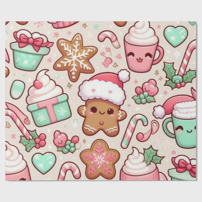 Presente Papel de moldagem de Natal em Kawaii | Pão-de-ouro (Aberto)