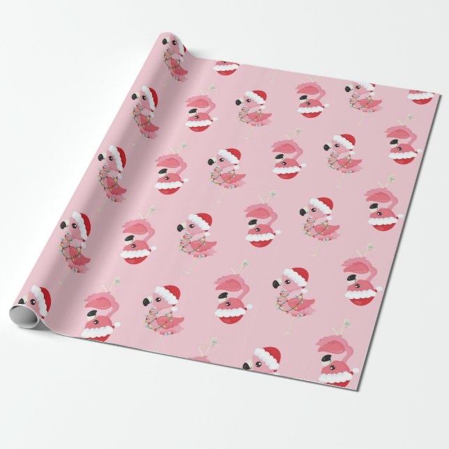 Presente Papel de moldagem de Natal Flamingo rosa (Desenrolado)