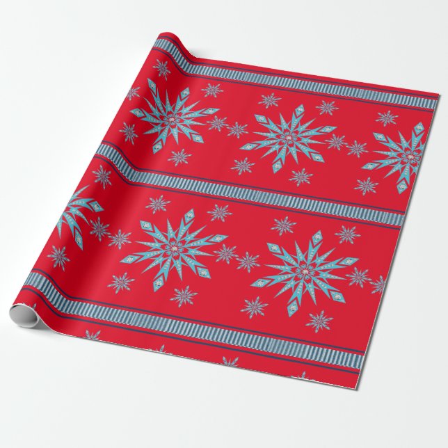 Presente Papel de moldagem de Natal Flocos de neve vermelho (Desenrolado)