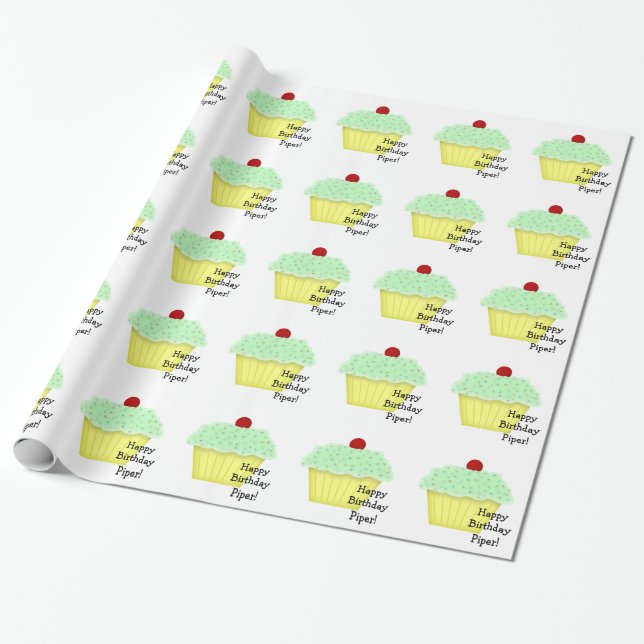 Presente Papel de moldagem de nome personalizado do cupcake (Desenrolado)