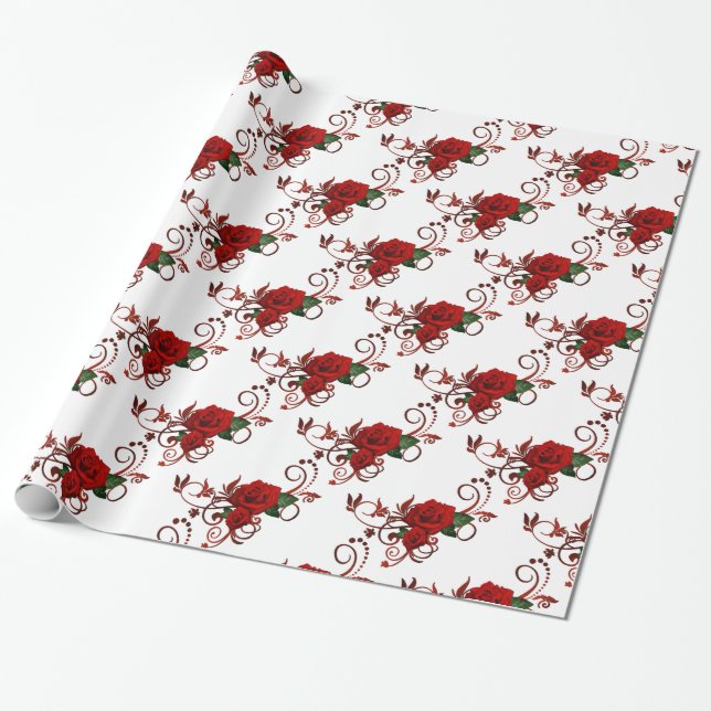 Presente Papel de moldagem de padrão do Rosa vermelha (Desenrolado)