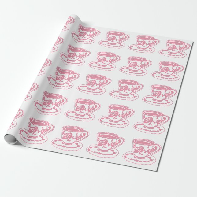 Presente Papel de Moldagem de Padrões de Rosa Teacups (Desenrolado)