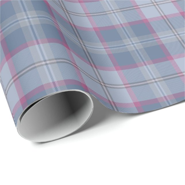 Presente Papel de moldagem de Tartan azul-Pastel e rosa (Ponta do rolo)