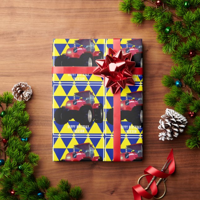 Presente Papel de moldagem de trator vermelho moderno (Presente de Natal)