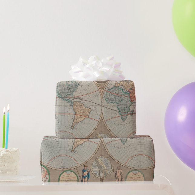 Presente Papel de moldagem do padrão do mapa antigo (Presentes para festas)