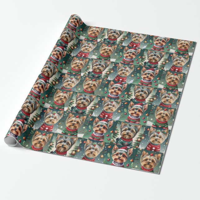 Presente Papel de moldagem do Yorkie natalino (Desenrolado)