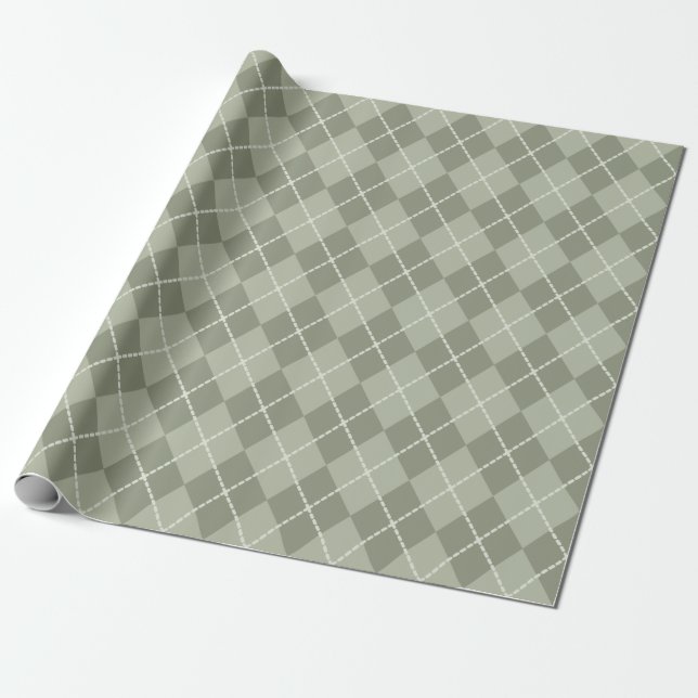 Presente Papel de moldagem Dusty Green Argyle (Desenrolado)