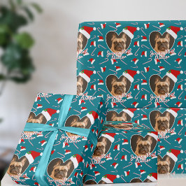 Presente Papel De Molhação De Natal Do Coração Teal Pet Pho