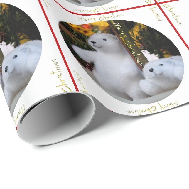 Presente Papel de molho de Natal Bears Branco Bonito (Ponta do rolo)