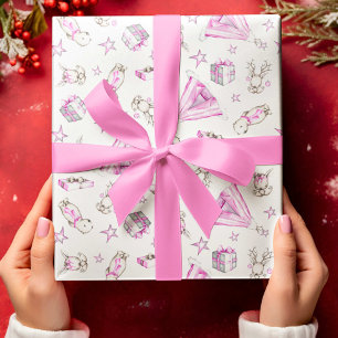 Presente Papel de Molho de Natal, Natal Pink Woodland