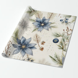 Presente Papel de Natal Azul & Dourado Elegante