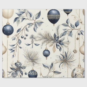 Presente Papel de Natal Azul e Dourado Elegante