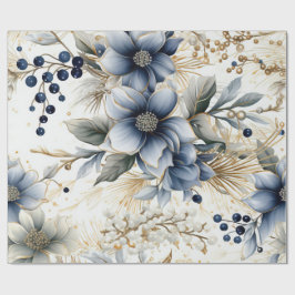 Presente Papel de Natal Azul e Dourado Elegante