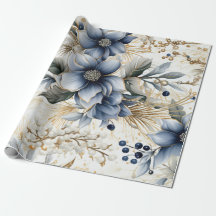 Papel de Natal Azul e Dourado Elegante