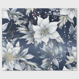 Presente Papel de Natal Azul e Dourado Elegante