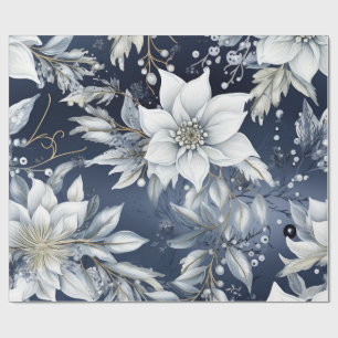 Presente Papel de Natal Azul e Dourado Elegante