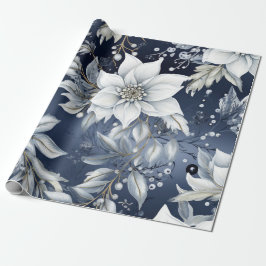 Presente Papel de Natal Azul e Dourado Elegante