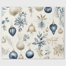 Presente Papel de Natal Azul e Dourado Elegante
