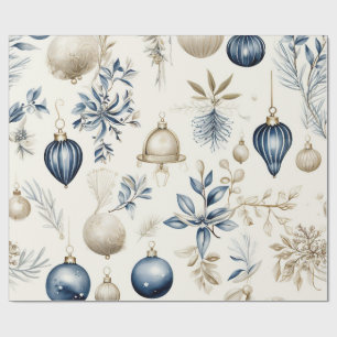 Presente Papel de Natal Azul e Dourado Elegante