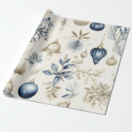 Presente Papel de Natal Azul e Dourado Elegante