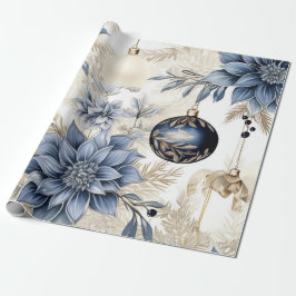 Presente Papel de Natal Azul e Dourado Elegante