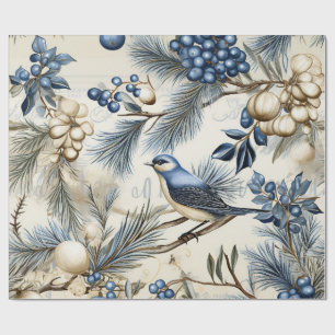 Presente Papel de Natal Azul e Dourado Elegante