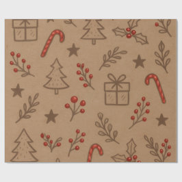 Presente Papel de Natal com Bengalas e Azevinho