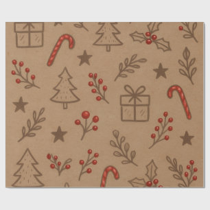Presente Papel de Natal com Bengalas e Azevinho