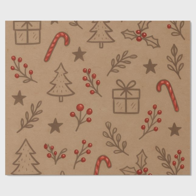Presente Papel de Natal com Bengalas e Azevinho (Aberto)