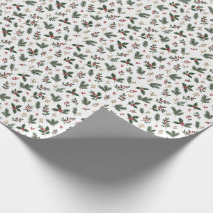 Presente Papel de Natal de Sempre-Verde Azevinho e Pinheiro
