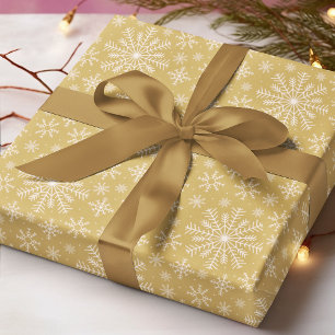 Presente Papel de Natal Floco de Neve Dourado Inverno