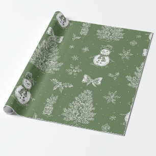 Presente Papel de Natal Homem de Neve Toile Verde Sage Bran