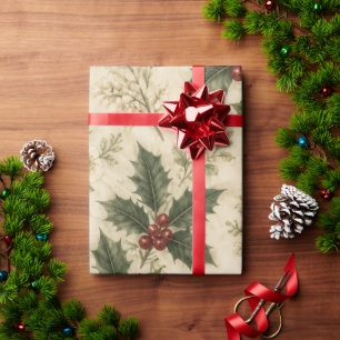 Presente Papel de Natal Vintage Holly & Berry
