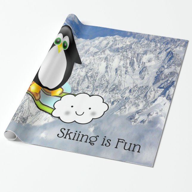 Presente Papel de ondulação brilhante, esqui de pinguim é d (Desenrolado)
