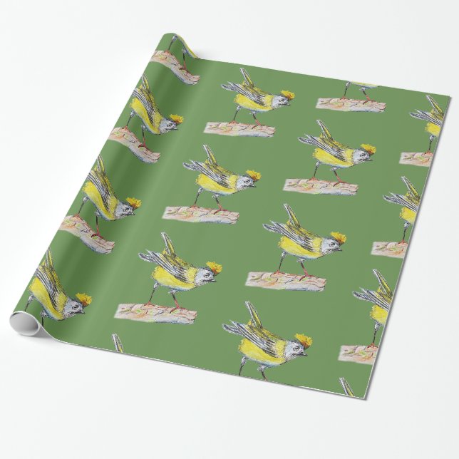 Presente Papel de ondulação brilhante para aves amarelas (Desenrolado)