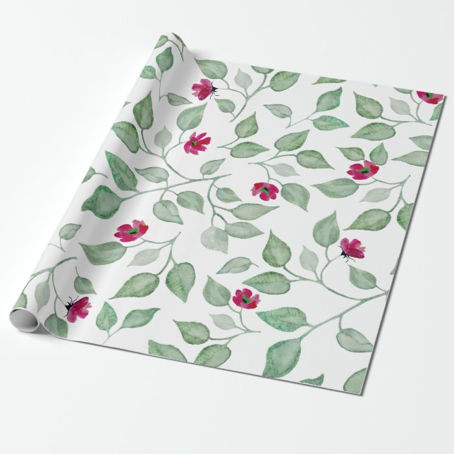 Presente Papel de ondulação das folhas verdes florais de aq (Desenrolado)