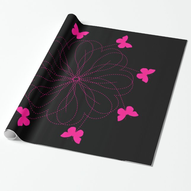 Presente Papel de ondulação de borboletas rosa - Escolher c (Desenrolado)