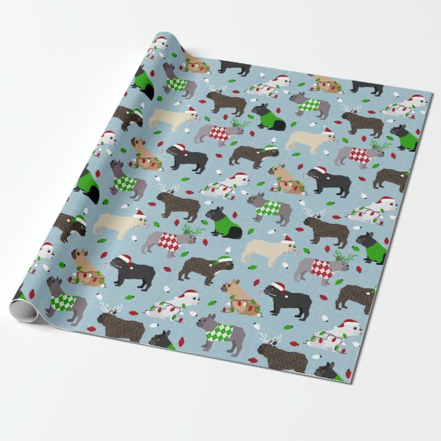 Presente Papel de ondulação de Bulldog francês natalino (Desenrolado)