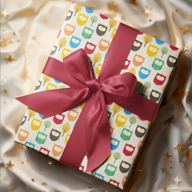Presente Papel de ondulação de cartoon multicolor (owl cartoon birthday packing gift wrap,gift wrapping paper,return gift wrap paper,paper gift)