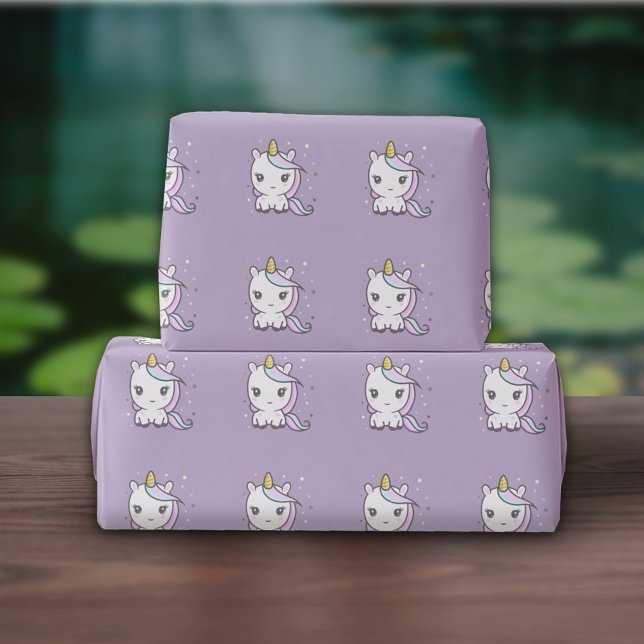 Presente Papel de ondulação de cor púrpura de Unicorn (Cute Unicorn Purple Wrapping Paper)