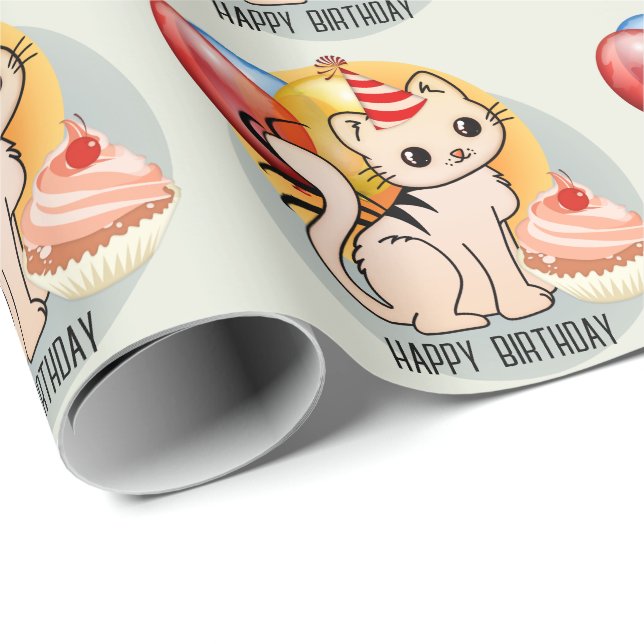 Presente Papel de ondulação de Gatinho de aniversário (Ponta do rolo)