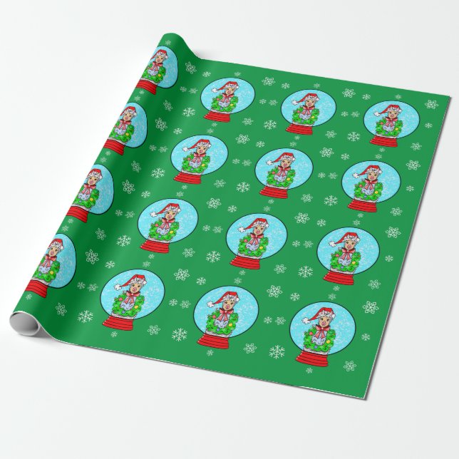 Presente Papel de ondulação do Globo de Neve do Natal Llama (Desenrolado)