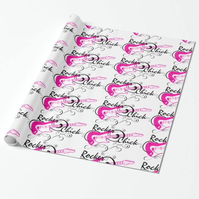 Presente Papel de ondulação do violão rosa-Pintinho-Rocker (Desenrolado)