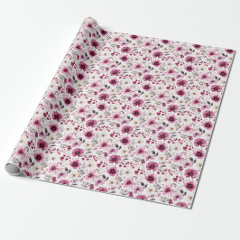 Presente Papel de ondulação floral roxo e marfim