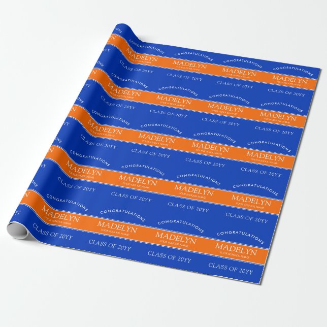 Presente Papel de ondulação personalizado de laranja e azul (Desenrolado)