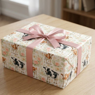 Presente Papel de Parede de Chá de Bebê Floral Vaca em Aqua