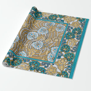Presente papel de parede de flores azul-de-art-nouveau