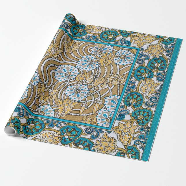 Presente papel de parede de flores azul-de-art-nouveau (Desenrolado)