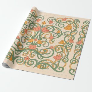 Presente Papel de parede floral ao estilo art nouveau, Vint